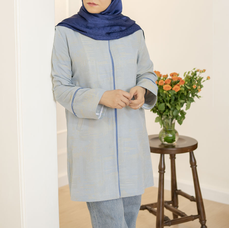 مانتو ژاکارد آبی روشن کد ST122