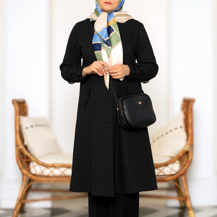 مانتو ژاکارد نخ مشکی S215