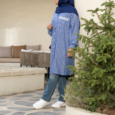 مانتو لینن آبی راه راه کدST456، تصویر 2