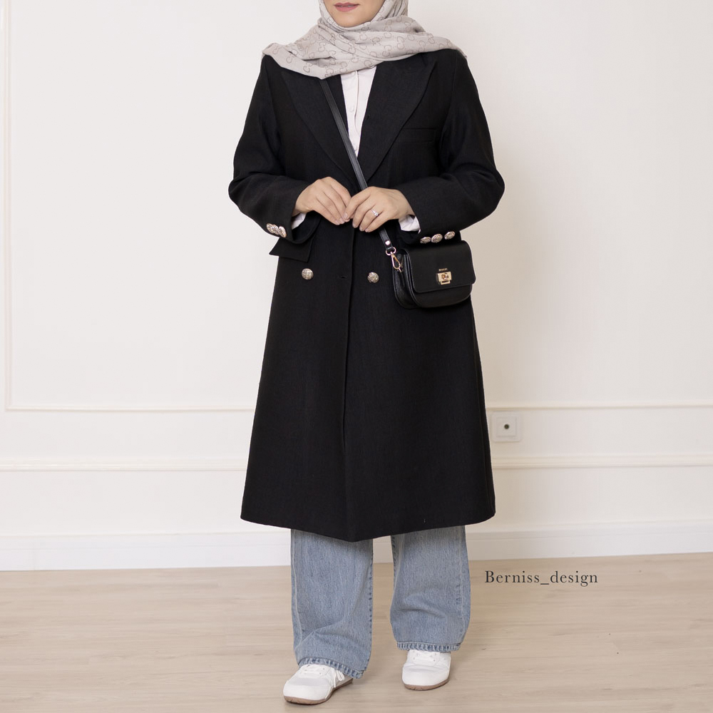 مانتو بلند مشکی کد A480، تصویر 2