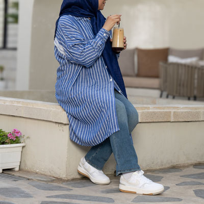 مانتو لینن آبی راه راه کدST456، تصویر 4