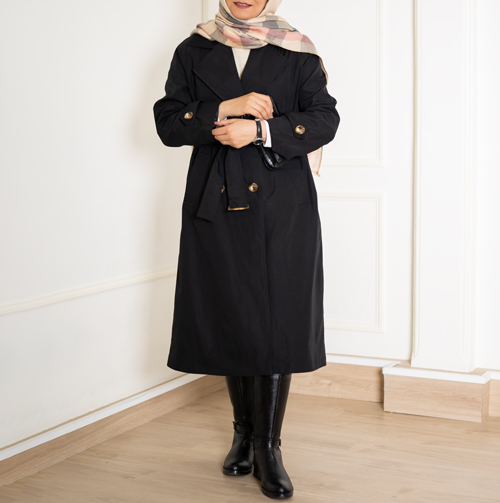بارانی کتان مشکی کدA375
